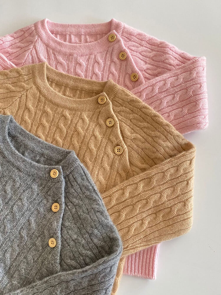 Kids Cable Knit Cashmere Sweater with Shoulder Buttons